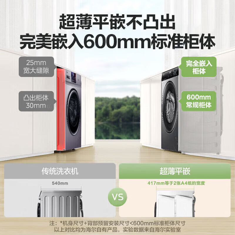 海尔(Haier)滚筒洗衣机全自动单洗 8公斤大容量 一级能效超薄小型不占地超薄平嵌EG80MATE33S 星蕴银