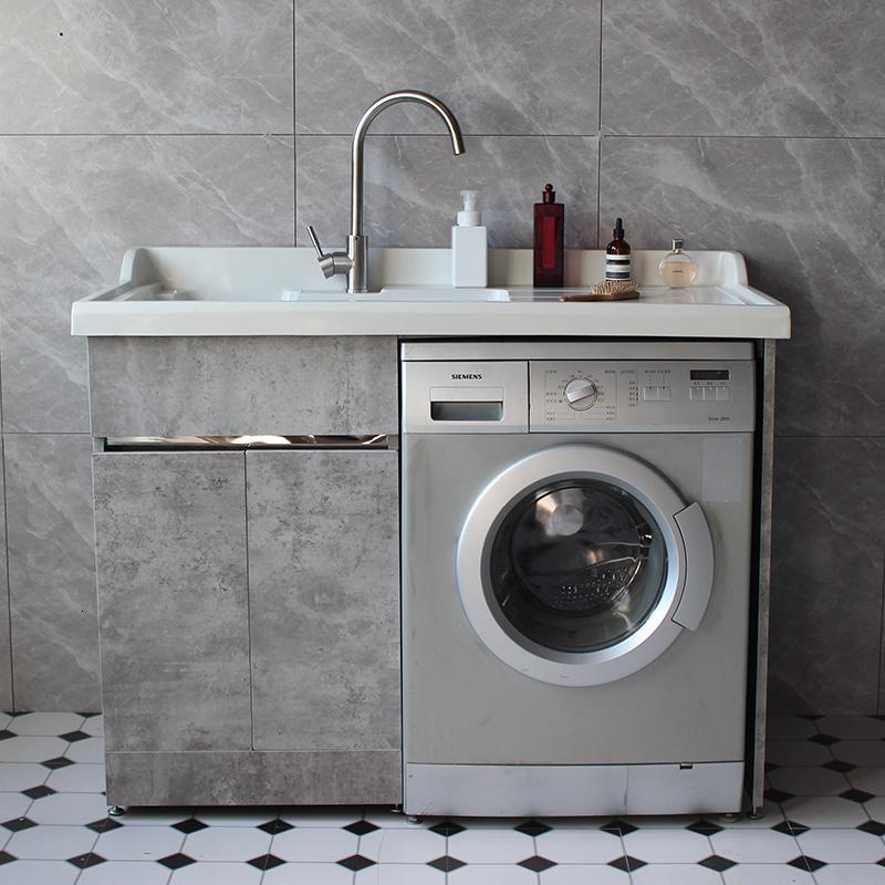 客洗衣机柜子阳台组合柜洗手台盆伴侣滚筒洗衣机一体柜定制1米吊柜