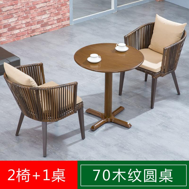 户外桌椅庭院室外休闲露天露台花园院子阳台藤编北欧藤椅茶桌单人 2椅+1桌【70木纹桌】方形或圆形请备注