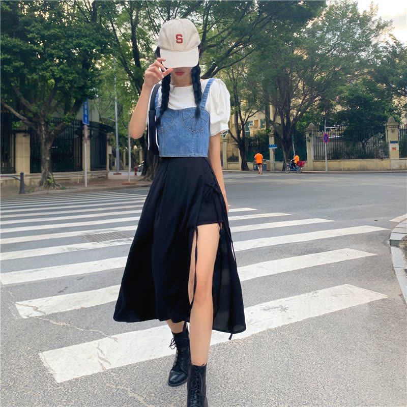 真维斯夏季侧开叉半身裙女洋气超仙遮肚a字裙休闲韩版中长款裙子图片
