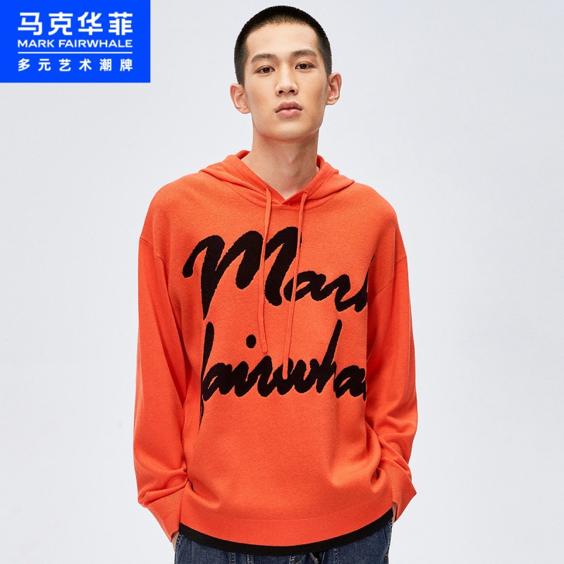 马克华菲潮牌毛衣男士秋大logo字母花型连帽