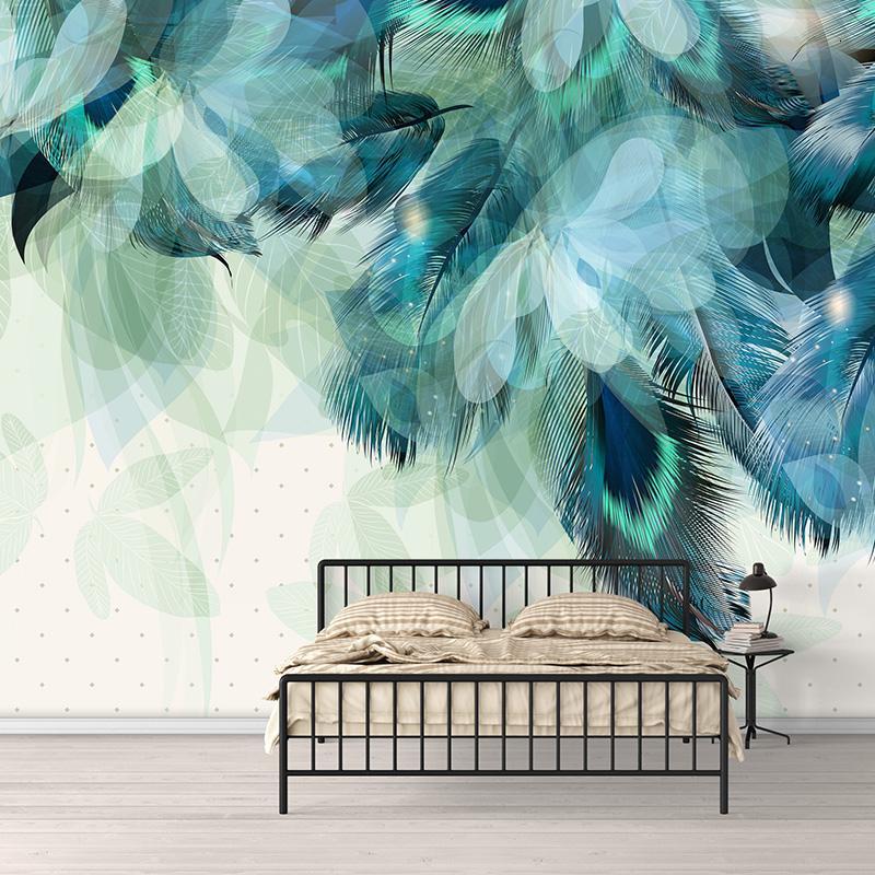 5d美式无纺布壁画墙纸艺术羽毛壁纸8d电视背景墙定制墙布壁布卧室