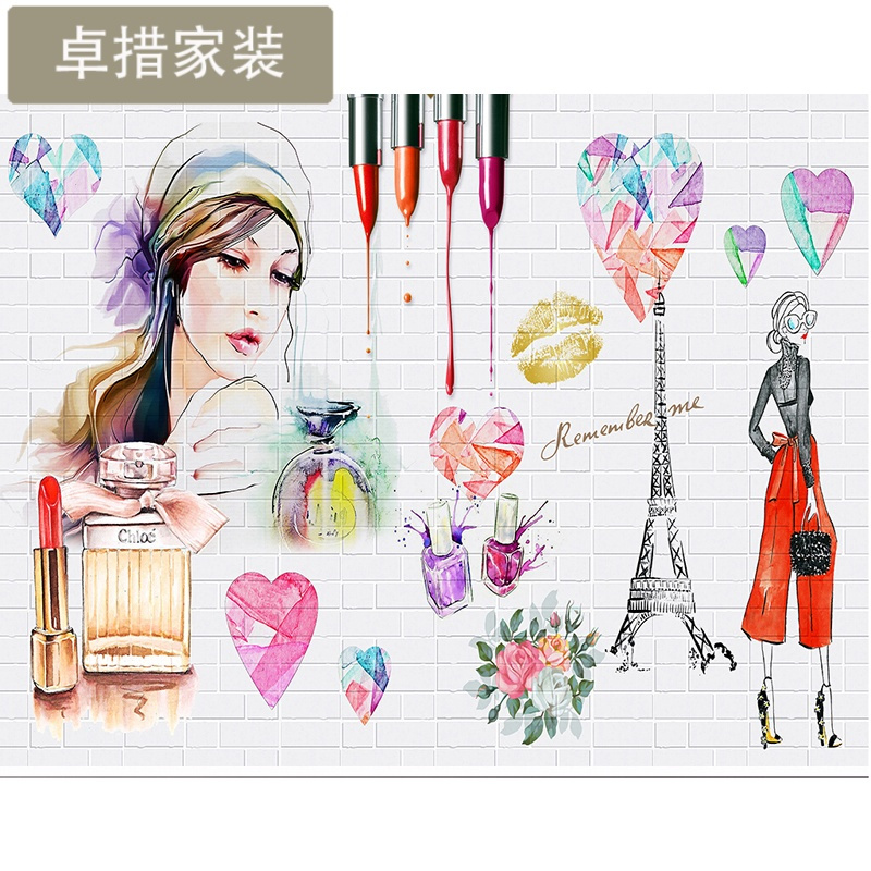 复古怀旧个性时尚美女服装店背景墙纸美妆美甲店美容院3D个性墙纸壹德壹