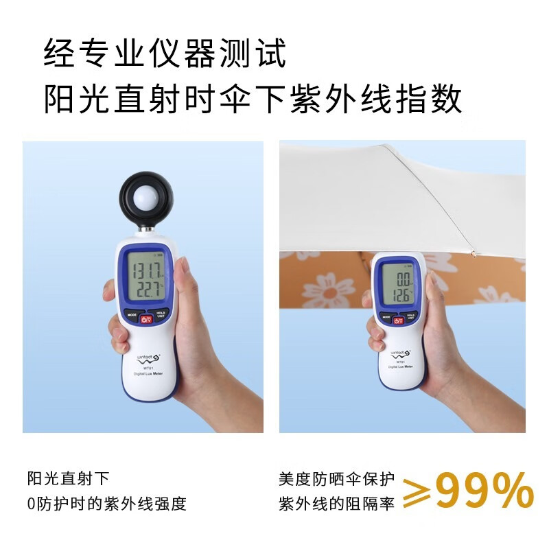 美度(MAYDU)三折太阳伞防晒防紫外线遮阳伞女折叠防晒伞晴雨伞覆膜银胶M3104高清大图