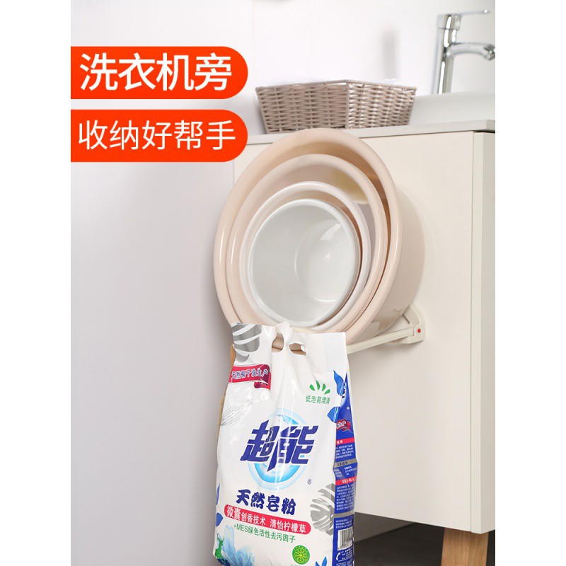 墙上自动回弹浴室卫生间洗脸脸盆置物架无痕免钉吸盘面盆子挂架 三维工匠 灰色浴室置物架高清大图