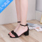 SUNTEK凉鞋女鞋夏季2023年新款时装时尚中跟粗跟一字式扣带高跟鞋子罗马