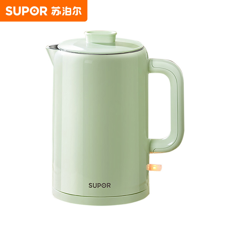 苏泊尔(SUPOR)电水壶1.5L大容量自动断电防烫防干烧不锈钢内胆分离式上盖无缝内胆烧水壶SW-15T109A(绿)