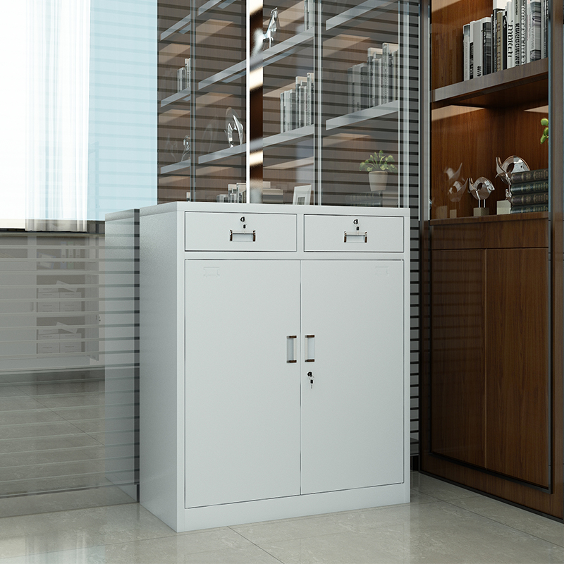 臻远ZY5062301 钢制厚板中二斗矮柜文件柜 85*39*100cm(单位:台)灰白色高清大图