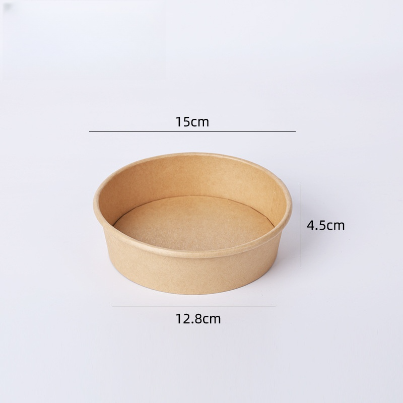 一次性餐盒牛皮纸圆形外卖快餐打包盒 500ml圆形纸碗(含圆形透明盖)50个