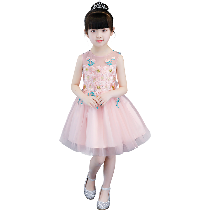 童装夏装女童连衣裙2018夏季新款公主裙儿童礼服夏蓬蓬纱裙子洋气粉色短款送皇冠