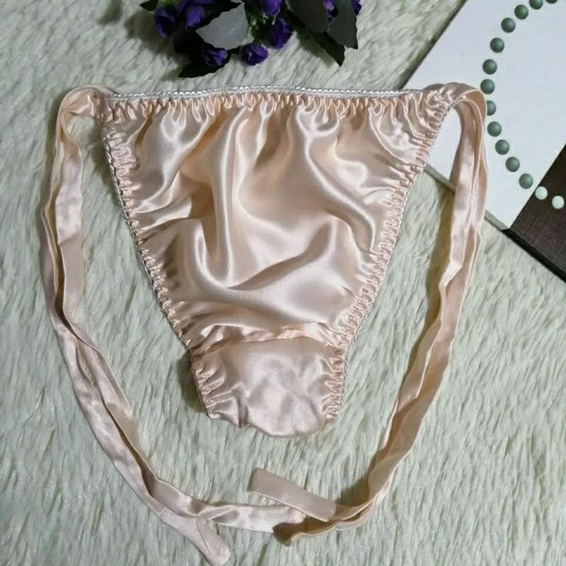 桑蚕丝轻薄系带式抗菌丝滑女士内裤性感真丝内裤黑色均码带子可调节