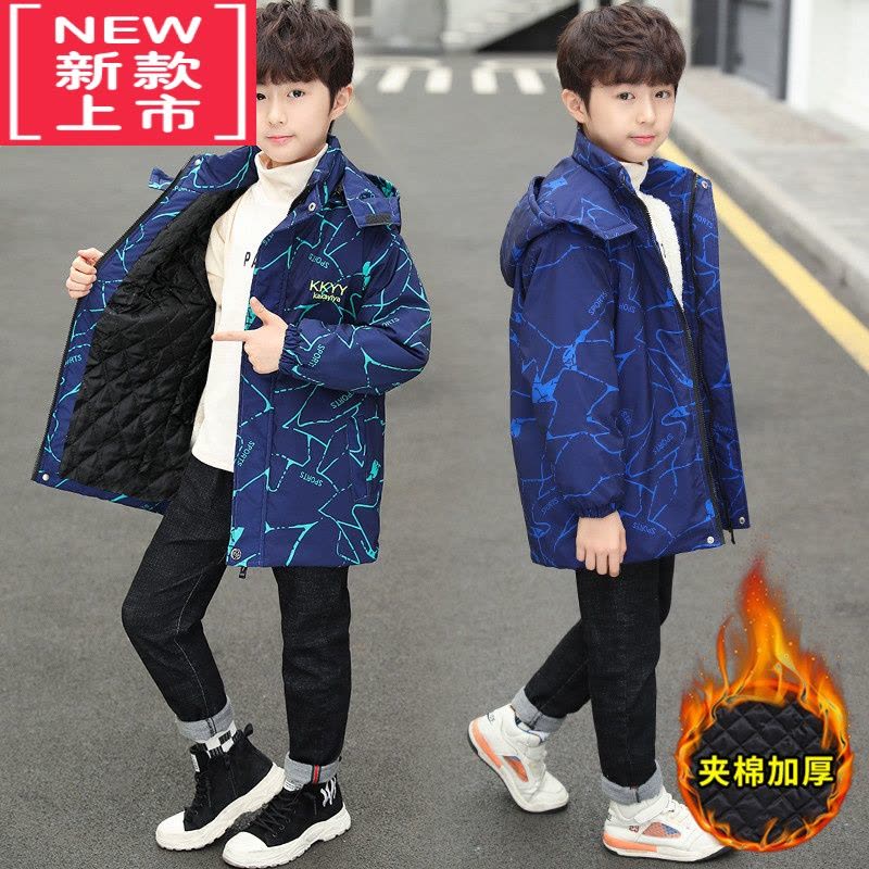 可莉允男童冲锋衣冬装中大童棉衣外套加厚棉服2022新款中长款夹棉上衣潮图片