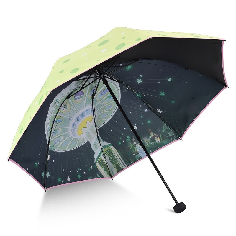 天堂伞 30135ELCJ 碰击布黑胶双面转印三折蘑菇太阳伞晴雨伞