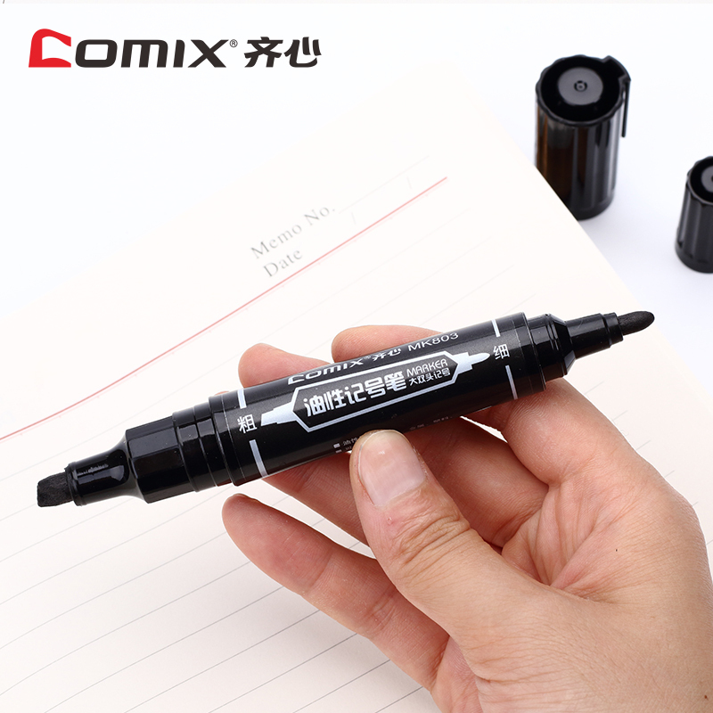 齐心(Comix) MK803 10支装 蓝色 大双头记号笔油性笔快递物流箱头笔大头笔马克笔