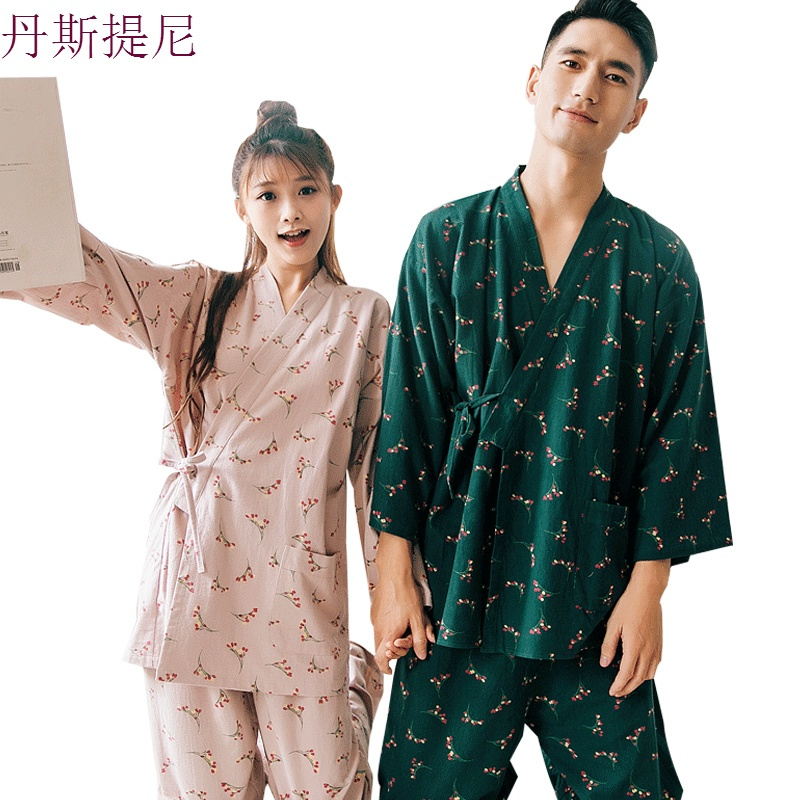 春秋情侣睡衣和服女纯棉长袖男学生宽松日式家居服套装日系两件套