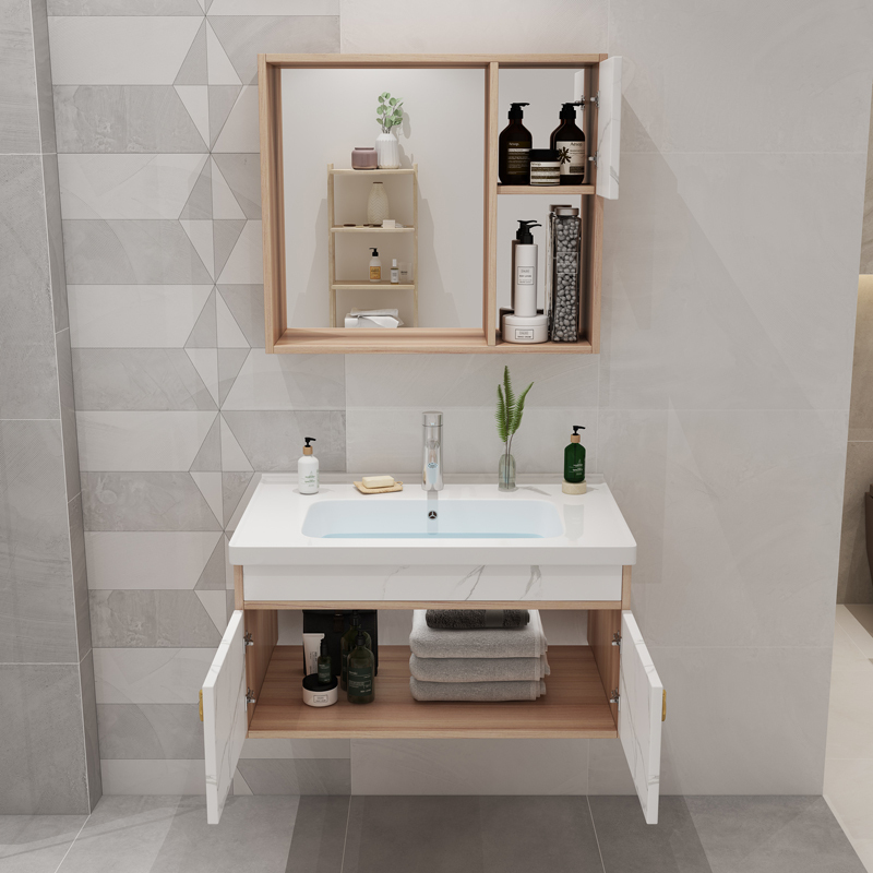 现代轻奢浴室柜闪电客组合挂墙式镜柜洗手脸盆洗漱台小户型吊柜80cm双