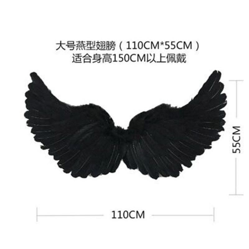 万圣节表演出天使恶魔鬼精灵黑色白色成人羽毛翅膀装饰走秀lolita 燕型小号黑色图片