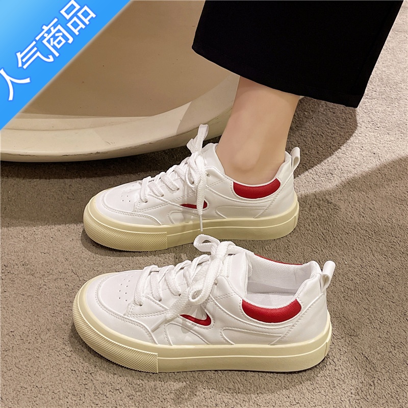 SUNTEK小众原创美式复古板鞋女2023春夏新款港风百搭厚底休闲运动小白鞋 红色 39