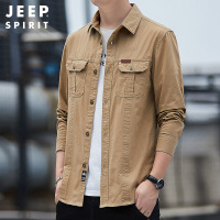 JEEP SPIRIT休闲宽松大码男青年商务方领纯棉长袖衬衫男