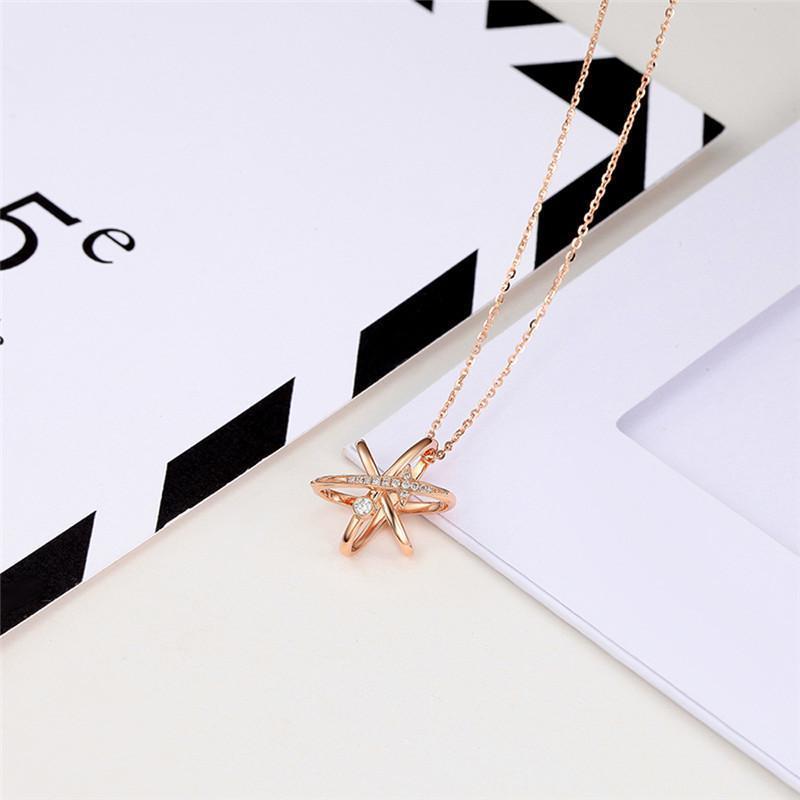 潮宏基极星红18k金钻石项链玫瑰金套链女fq