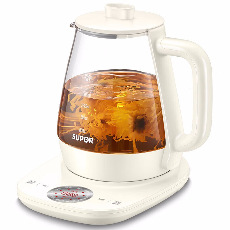 苏泊尔(SUPOR)养生壶1.5L煮茶器花茶壶 电水壶烧水壶开水壶保温煮茶壶玻璃电茶壶 SW-15Y18 1.5L 高硼