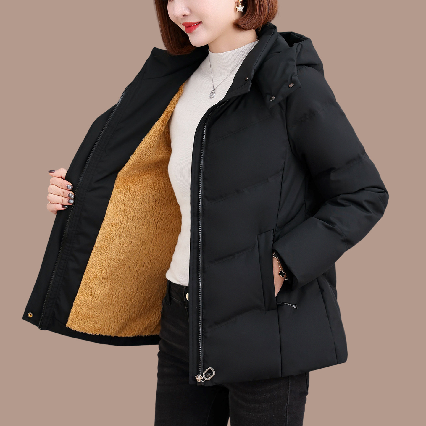 羽绒服冬季女款2025新款短款加绒加厚保暖显瘦不臃肿女士外套高清大图