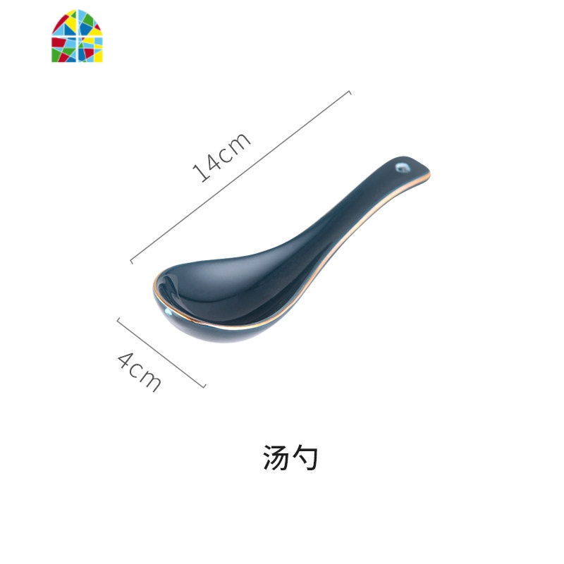 轻奢金边北欧餐具碗碟套装家用ins网红欧式创意陶瓷碗盘子组合 FENGHOU 伯爵蓝色金边小勺高清大图