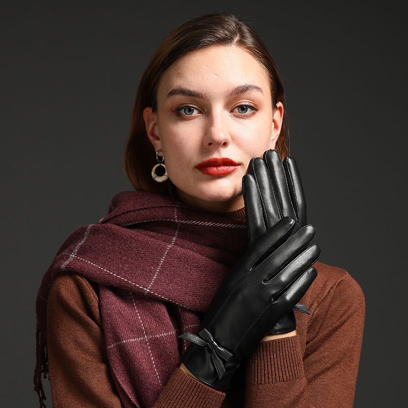 束鹿故事deerstory手套女冬季韩版骑行皮手套加厚加绒保暖触屏手套