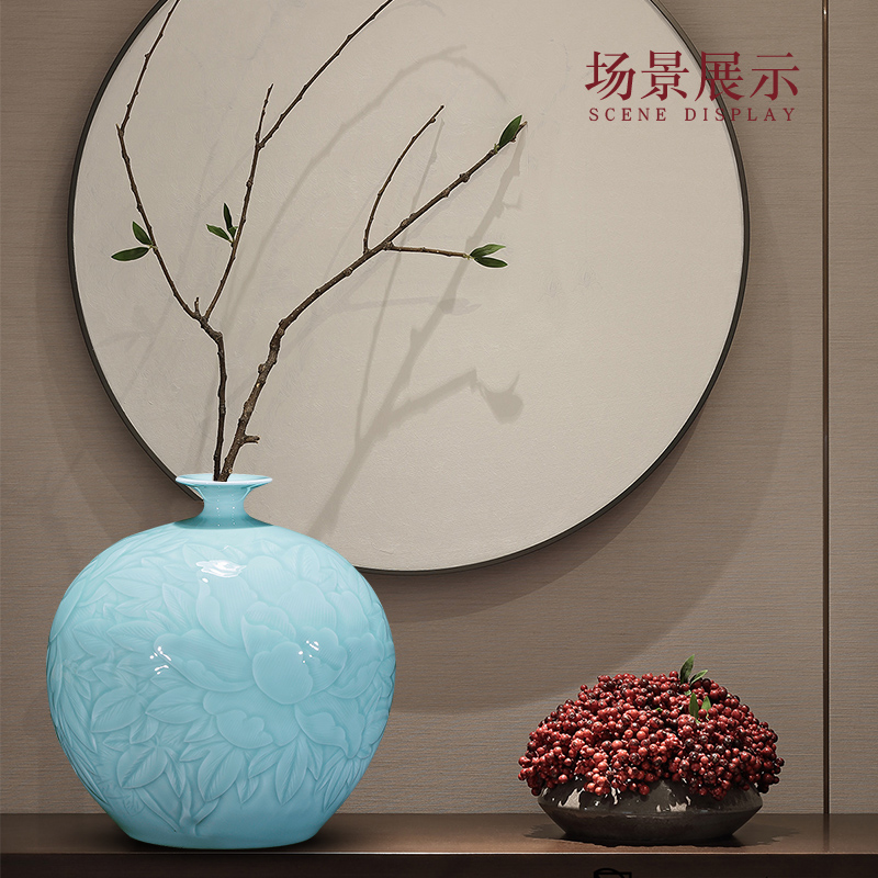 景德镇陶瓷器花瓶插花新中式客厅博古架摆件家居装饰品影青石榴瓶 三维工匠高清大图