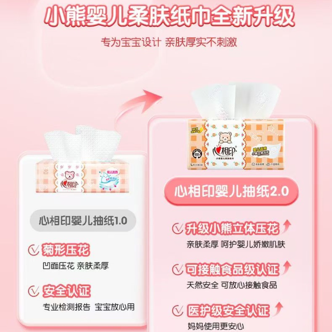 心相印婴儿抽纸宝宝专用面巾纸3层120抽家用纸巾18包高清大图