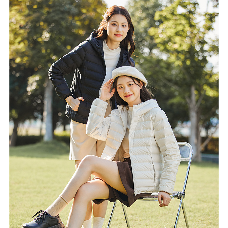 唐狮冬装新款女连帽短款羽绒服轻薄拉链鸭绒时尚抗风防寒G