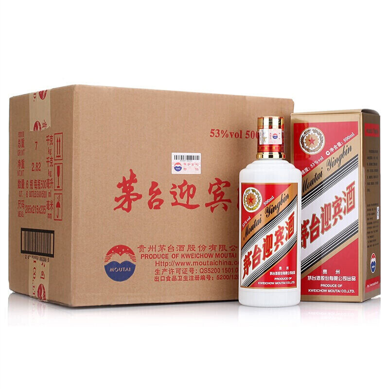 53贵州茅台 茅台迎宾酒 酱香型白酒度 迎宾酒53度 500ml*6瓶整箱装