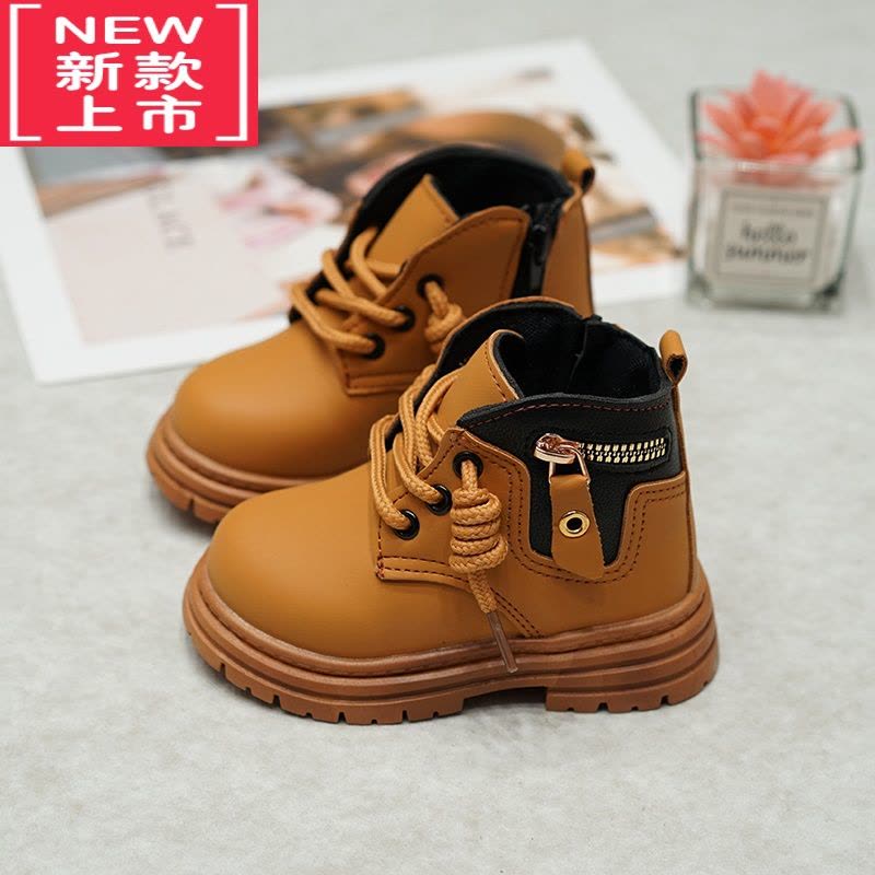 可莉允儿童马丁靴男童靴子2022新款秋冬宝宝短靴防水皮靴英伦风男孩鞋子图片