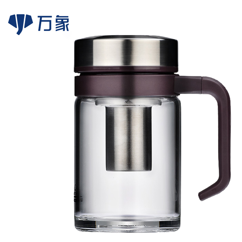 万象玻璃杯茶杯带把大容量泡茶杯茶水分离办公室家用便携大容量水杯