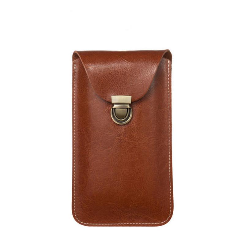 7寸华为vivo苹果oppo小米手机套挂腰包穿皮带男式薄5 小号棕色[手机长
