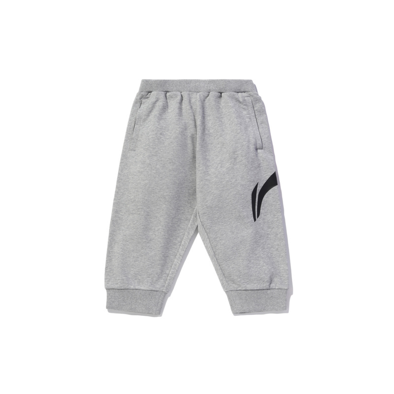 李宁童装七分卫裤男大童小童大logo休闲针织修身印花舒适运动裤