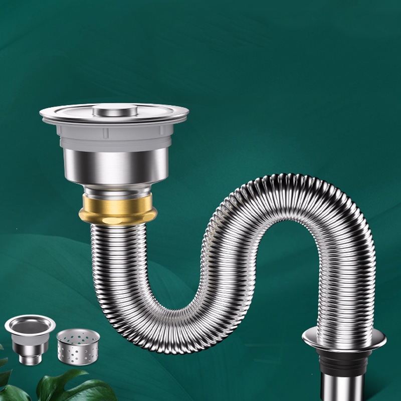 半梅地漏厨房洗菜盆下水管配件洗碗池水槽排水管不锈钢下水器防臭套装