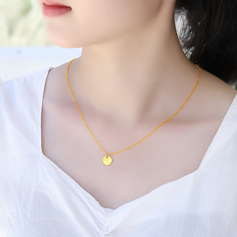 老庙黄金足金黄金轻奢goodluck幸运黄金项链女情侣