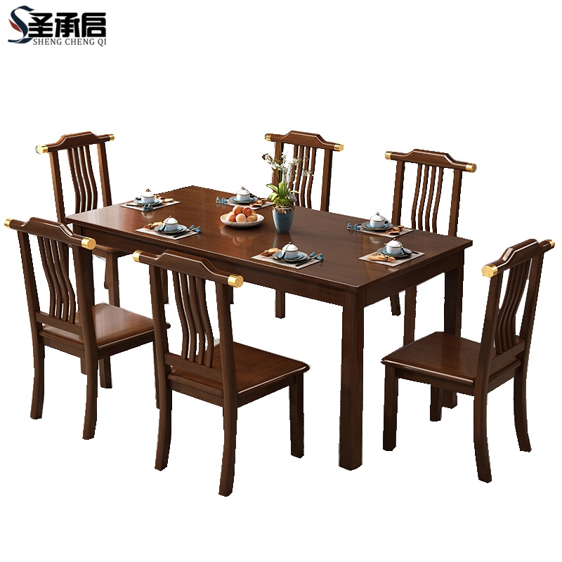 圣承启餐食堂餐桌六椅1.3m张高清大图