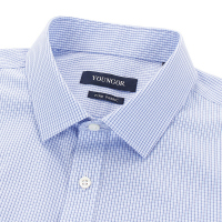 Youngor/雅戈尔男士夏季商务正装白底藏青格短袖衬衫纯棉面料174FFA