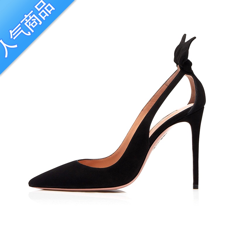 SUNTEK2023年春夏新款黑色尖头绒面高跟鞋女细跟气质性感床上名媛单鞋潮高清大图