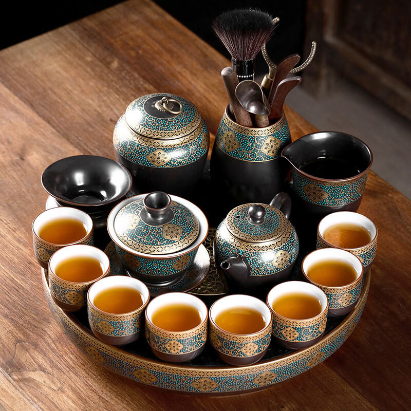 領藝 古韵功夫茶具套装日式家用小号石头储水茶托盘冲泡茶器中式茶壶