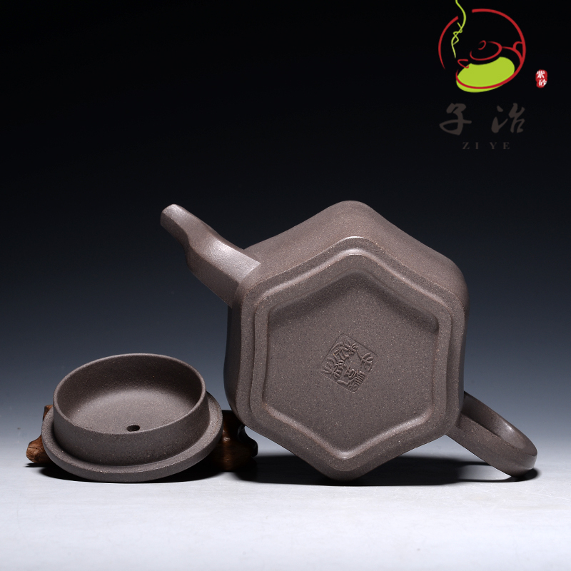 [子冶]280cc六方宫灯 原矿青灰段泥宜兴紫砂壶名家纯全手工正品