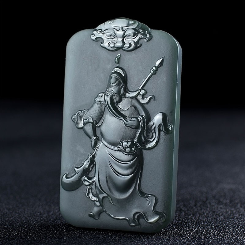 和田玉吊坠男士款武财神关公玉石项链大号关羽玉牌坠挂件天然炫石为玉