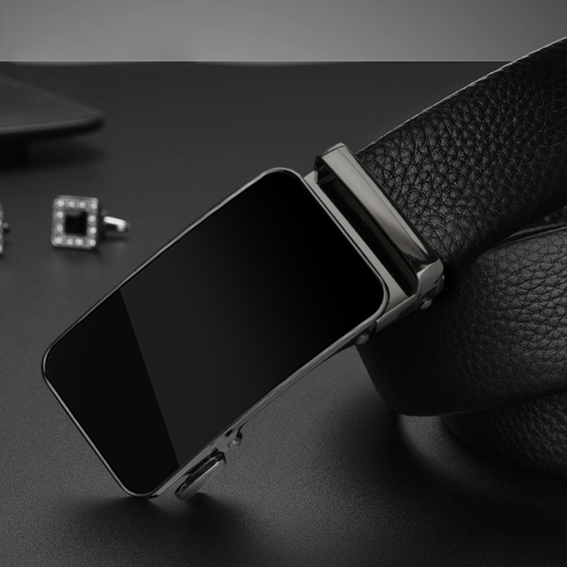 苏宁宜品新款头层牛皮自动扣男士皮带休闲商务男款裤帯百搭中青年裤腰带男荔枝纹DK-167高清大图