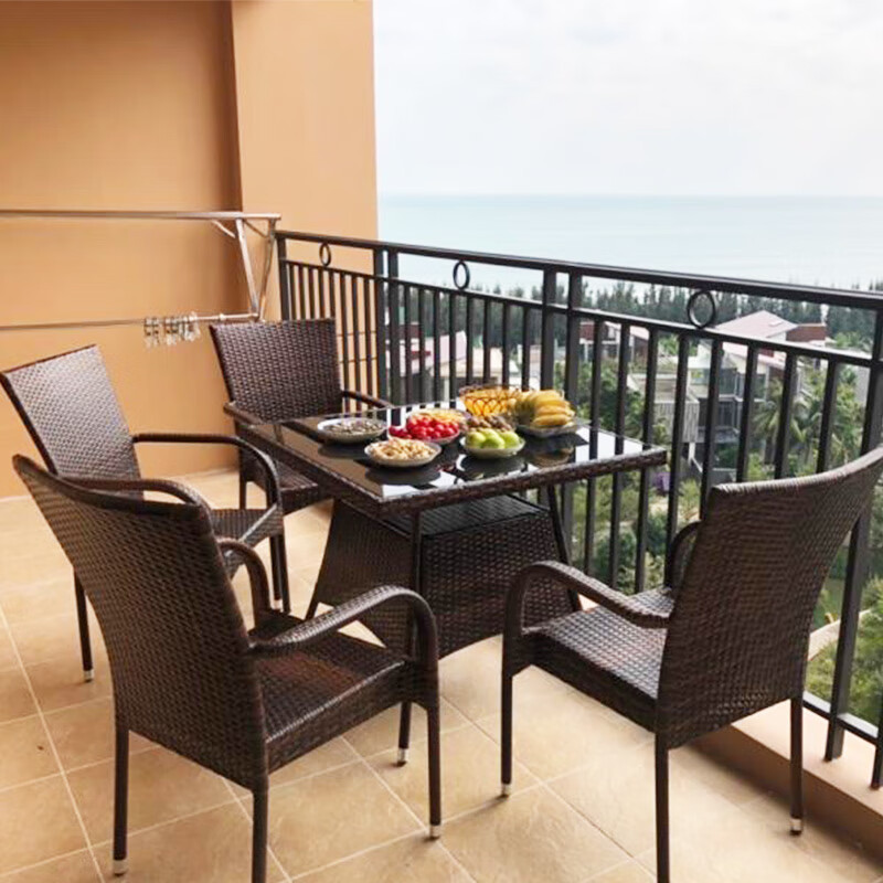 苏宁 金菲罗格 办公家具 户外阳台藤编休闲桌椅组合 4椅+90x90方桌