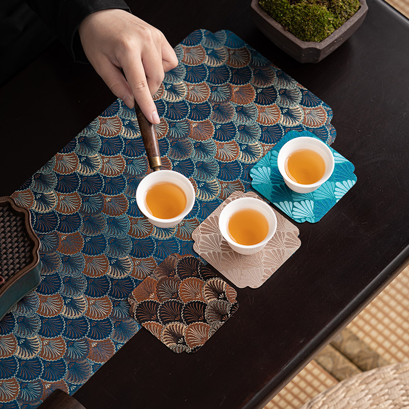 苏氏陶瓷(SUSHI CERAMICS)功夫茶杯垫国潮风台湾锦缎杯垫8个装9*9cm高清大图