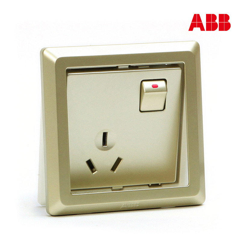 ABB开关插座 德逸珍珠金 10A一开三孔带开关插座面板AE223-PG