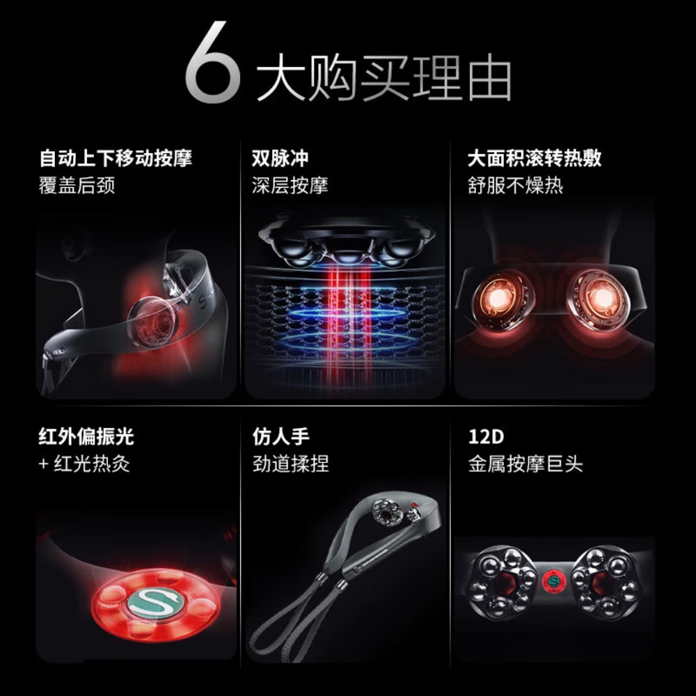 SKG颈椎按摩器 P7Pro肩颈护颈部脖子仿人手物理揉捏推拿红光热灸脉冲热敷仪1台装高清大图