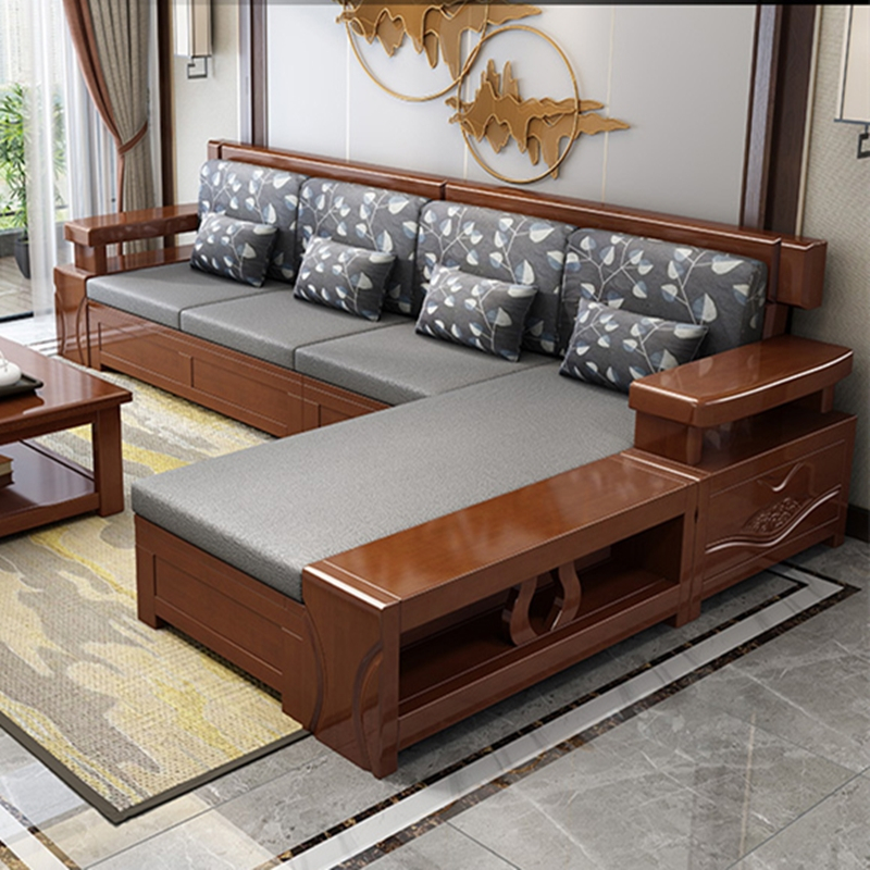 木质转角木沙发客厅储物现代中式高档全实木沙发床家具客厅家具视频